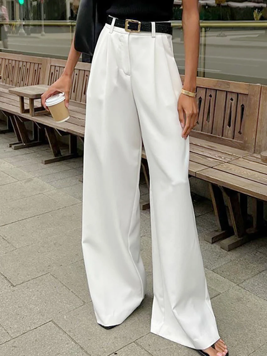 

Parc Fee Fashion Loose White Office Women's Pants Casual High Waist Wide Pants Elegant Classic Full Length Trousers Female Cloth