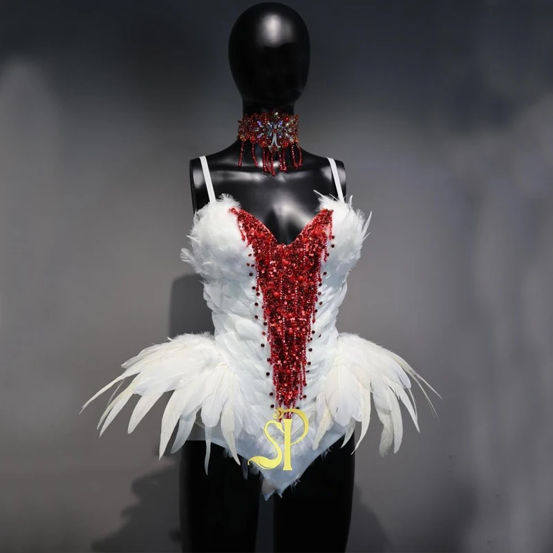 ชุดบอดี้สูทขนนกแฟชั่น ชุดเรฟ คอสเพลย์ ชุดนักเต้นโกโก้ ชุดผู้หญิงเซ็กซี่ประดับเพชร ชุดเรฟ คาบาเรต์ ชุดการแสดงงานคาร์นิวัล ชุดสาวโชว์