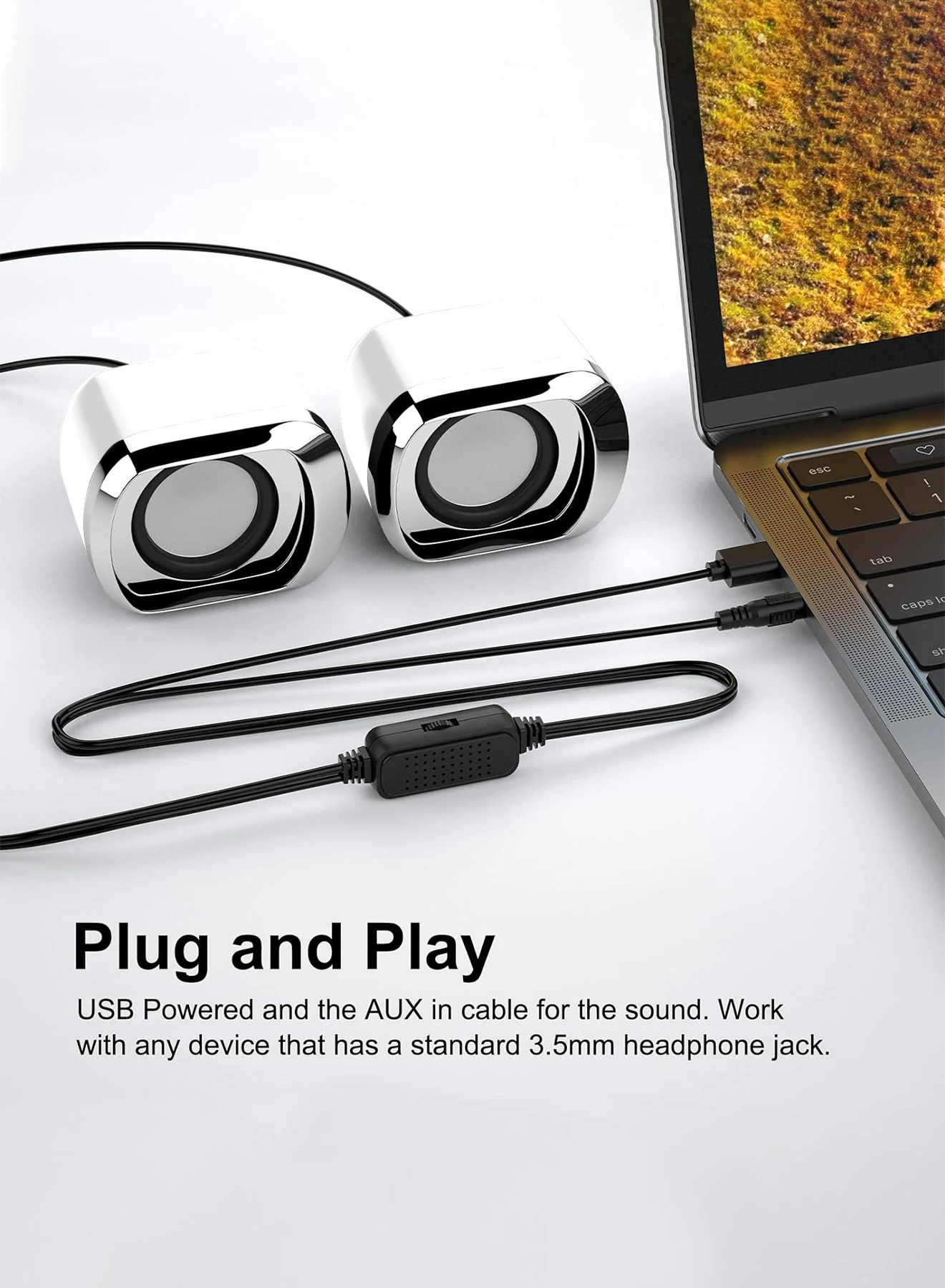 Altavoz compacto y delicado para ordenador portátil, Control de volumen y enchufe de Audio de 3,5 Mm, Altavoz de escrito