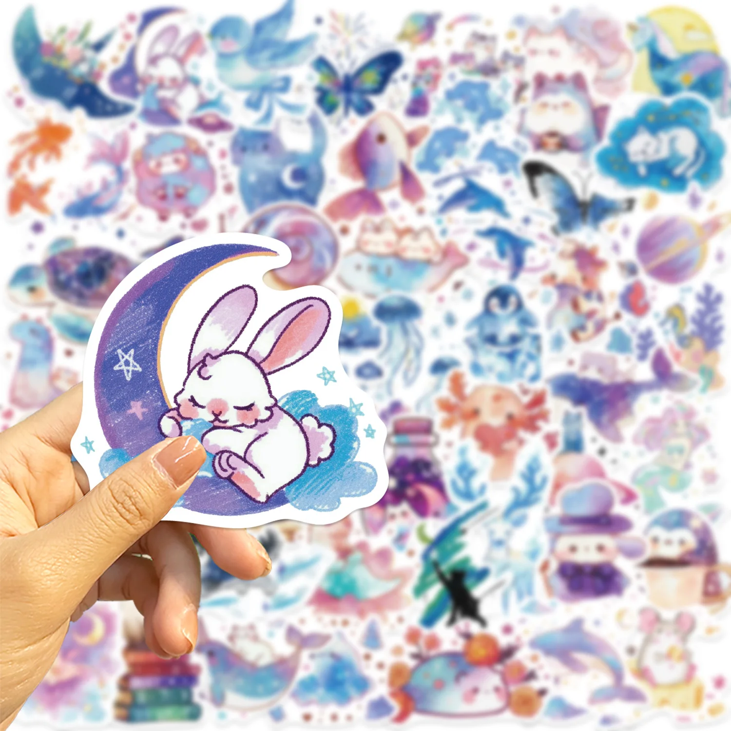 

10/30/53PCS Starry Sky Watercolor Small Creatures Graffiti Stickers Kawaii Animals Cartoon Decal Notebook Phone Guitar Kid Toys