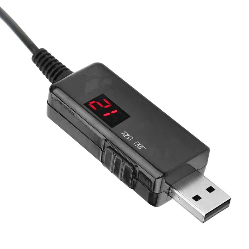 ​ DC 5V a 9V 12V ​ ​ Cabo conversor USB Boost ​ ​ Conector 5,5x2,1mm ​ ​ Com display LED ​ ​ Cabo conversor de tensão DC ​