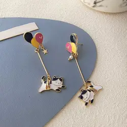 Pendientes de tuerca de globo de gato esmaltado lindo para mujer, gota de moda, conejo, flor, corazón, joyería colorida, colgante, fiesta de boda, regalo de niña