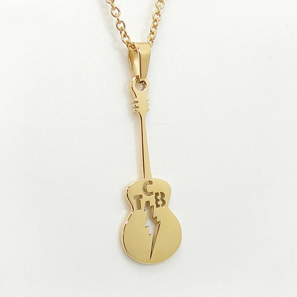 Fans Memarial Gift Guitar Lute Hollow Letter B Pendant Necklace Gold Plated Stainless Steel Hanging Jewelry Drop Shipping