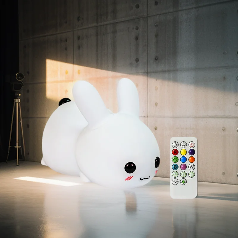 Silicone Lamp Colorful Nightlight with Rabbit Shaped Design, Tap Control Atmosphere Light, Home Decoration Hoilday Gift for Kids