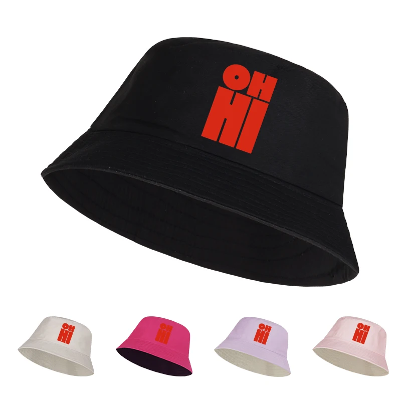 "OH HI" Bucket Hat mit kräftigem rotem Aufdruck für Herren und Damen, minimalistischer faltbarer Sonnenhut, lässige Streetwear-Sommermütze