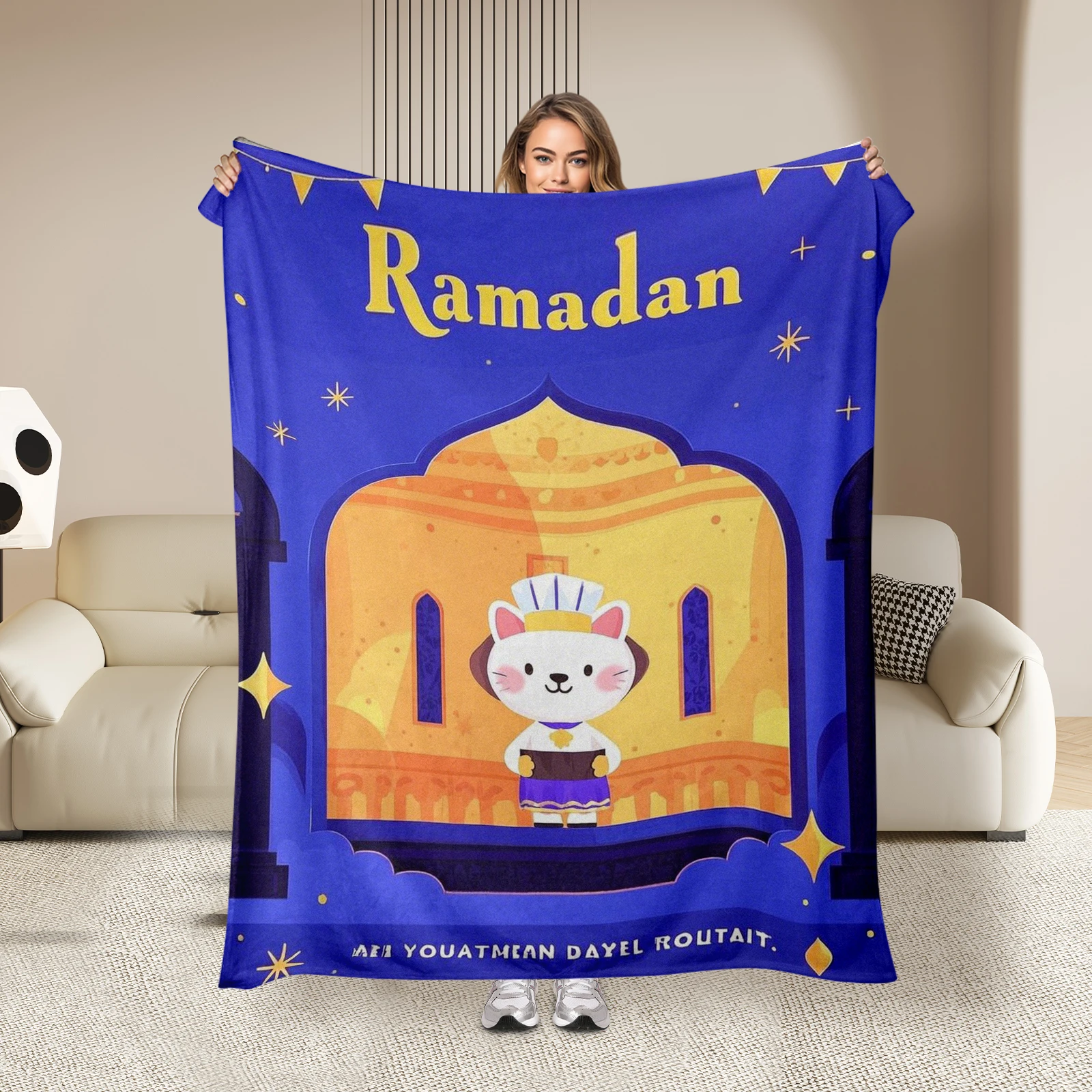 

Middle Eastern Ramadan Theme Beautiful Blanket With Cartoon Cats And Mosque Designs Providing Comfort As A Special Gift