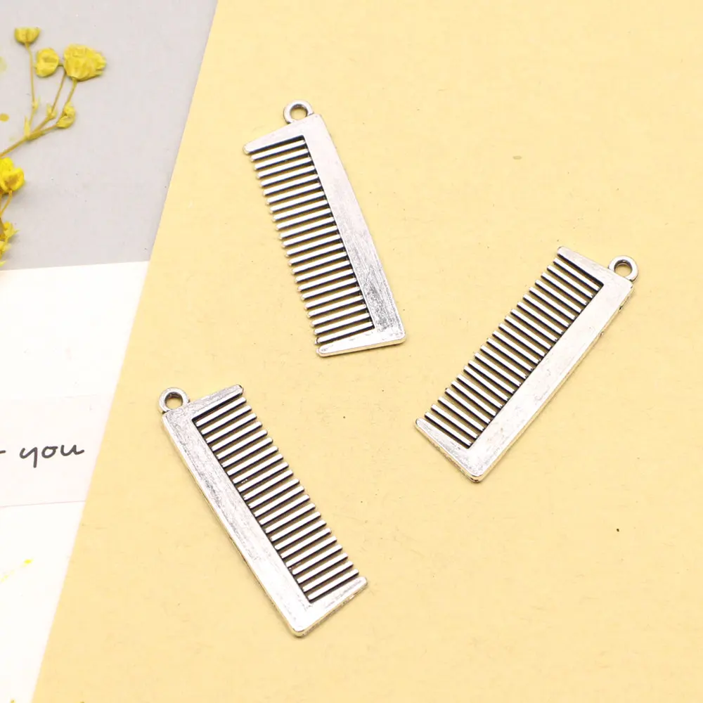 10pcs 10x33mm Comb Charms Pendants Car Accessori Jewelri Antique Silver Color