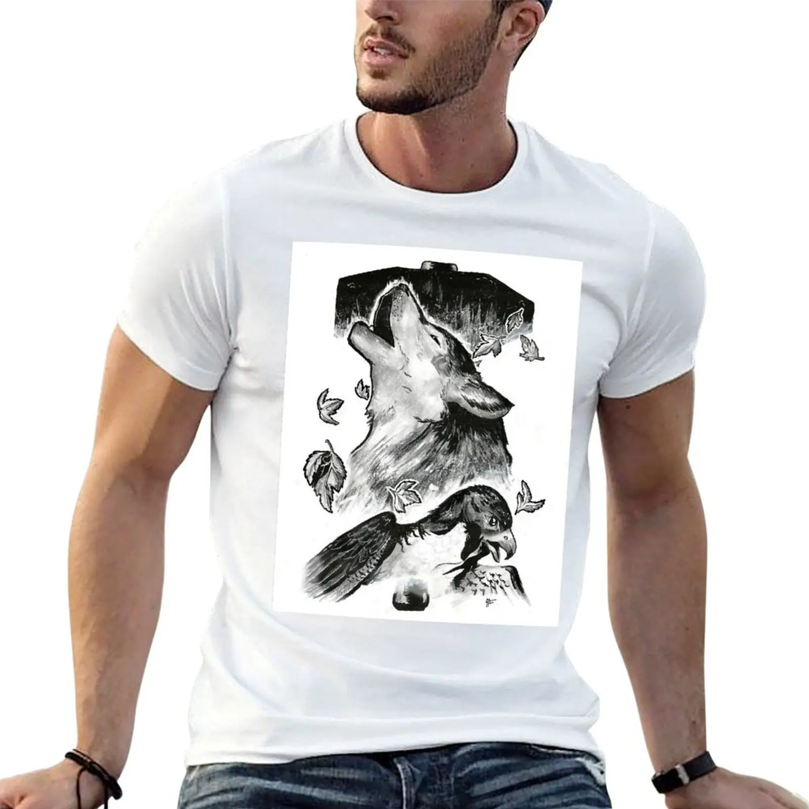 The Blacksmith: Wolf and Falcon T-Shirt t shirt personalised cotton tshirt 100% T-Shirt