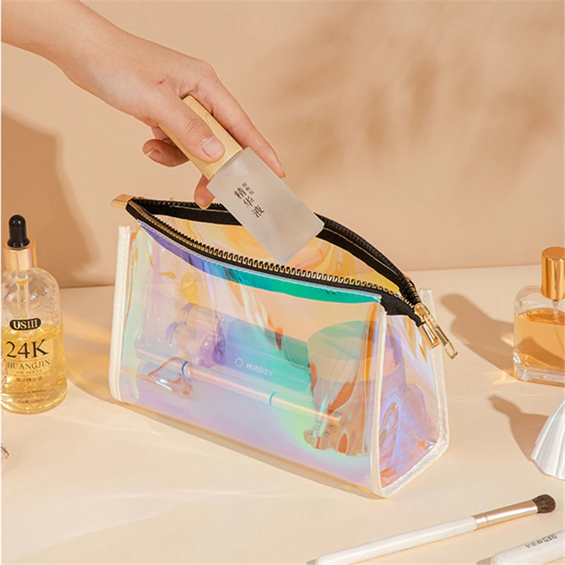 

Laser Transparent Cosmetic Bags Women Girls Travel Toiletry Organizer PVC Waterproof Beauty Makeup Case Small Zipper Wash Pouch