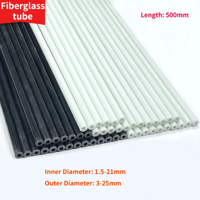 Length 500mm White/Black Glass Fiber Tube OD 3mm-25mm Fiberglass Tube Hard Plastic Tube Hollow FiberGlass Rod