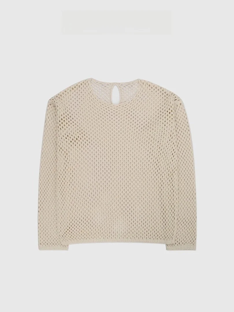 

Свитер Baatone Jialing Net Eye, вязаный, свободного кроя, из хлопка, с длинным рукавом, круглым вырезом, однотонный, для повседневной носки