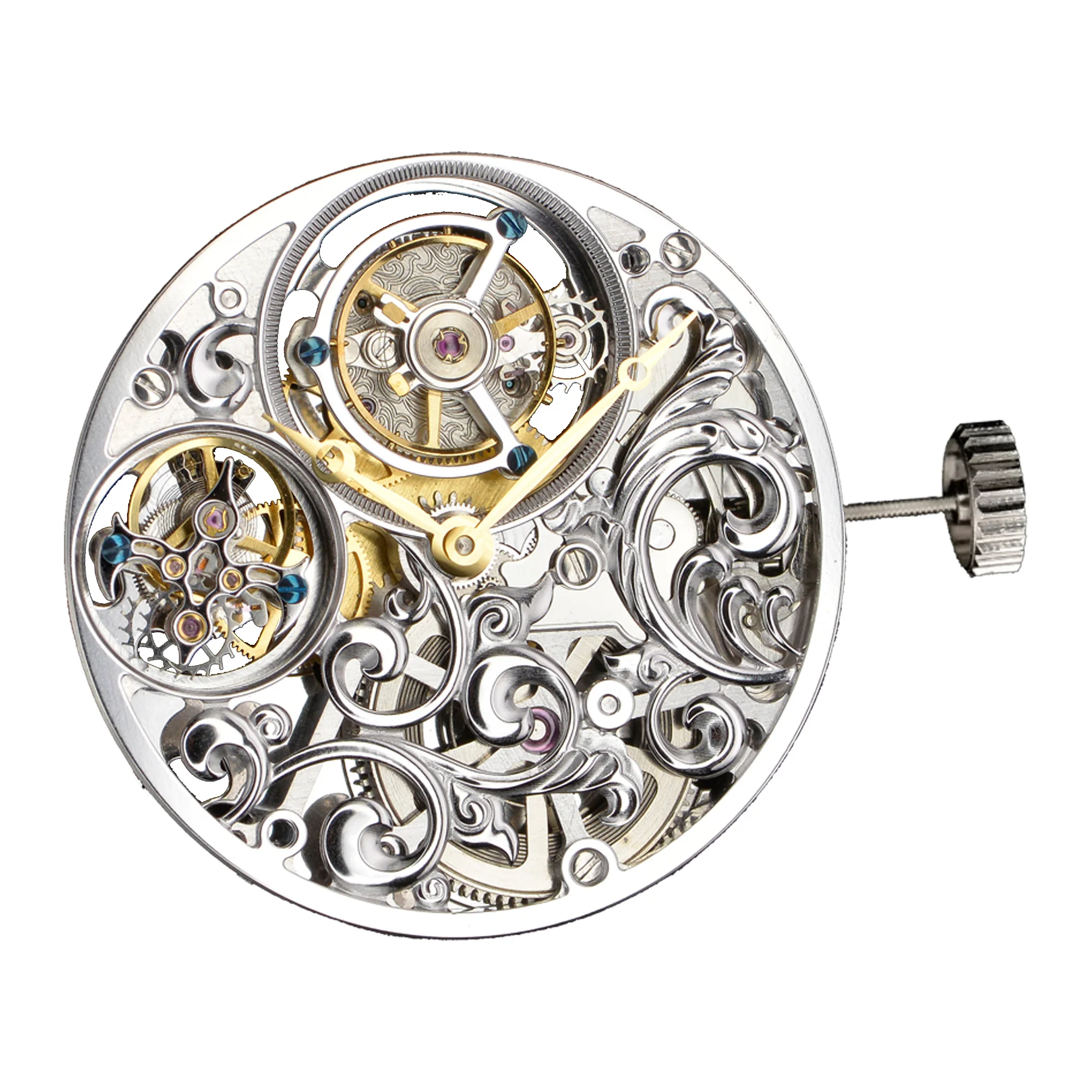 

Real Luxury Skeleton Double Tourbillon Movement With Manual Winding OEM Tourbillon Watch Movement