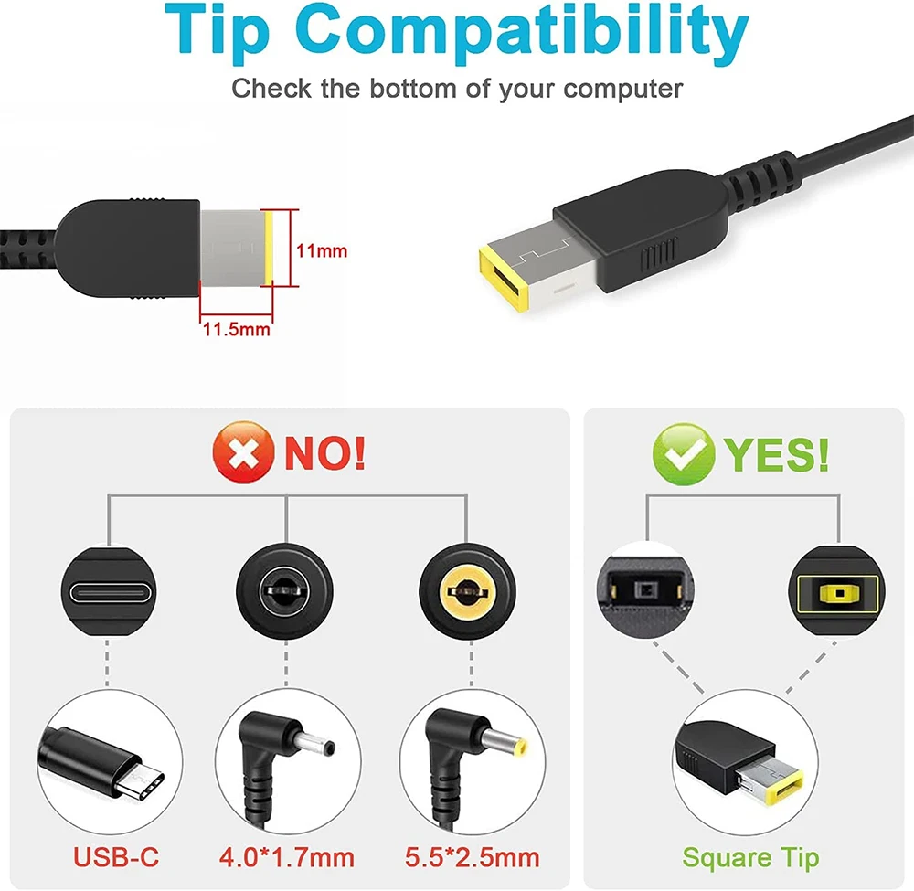 65W Laptop Charger for Lenovo Thinkpad  T470S T460 E531 E570 E560 L470 L460 L440 T440 T450 T540P X270 X250 X240 Power Adapter