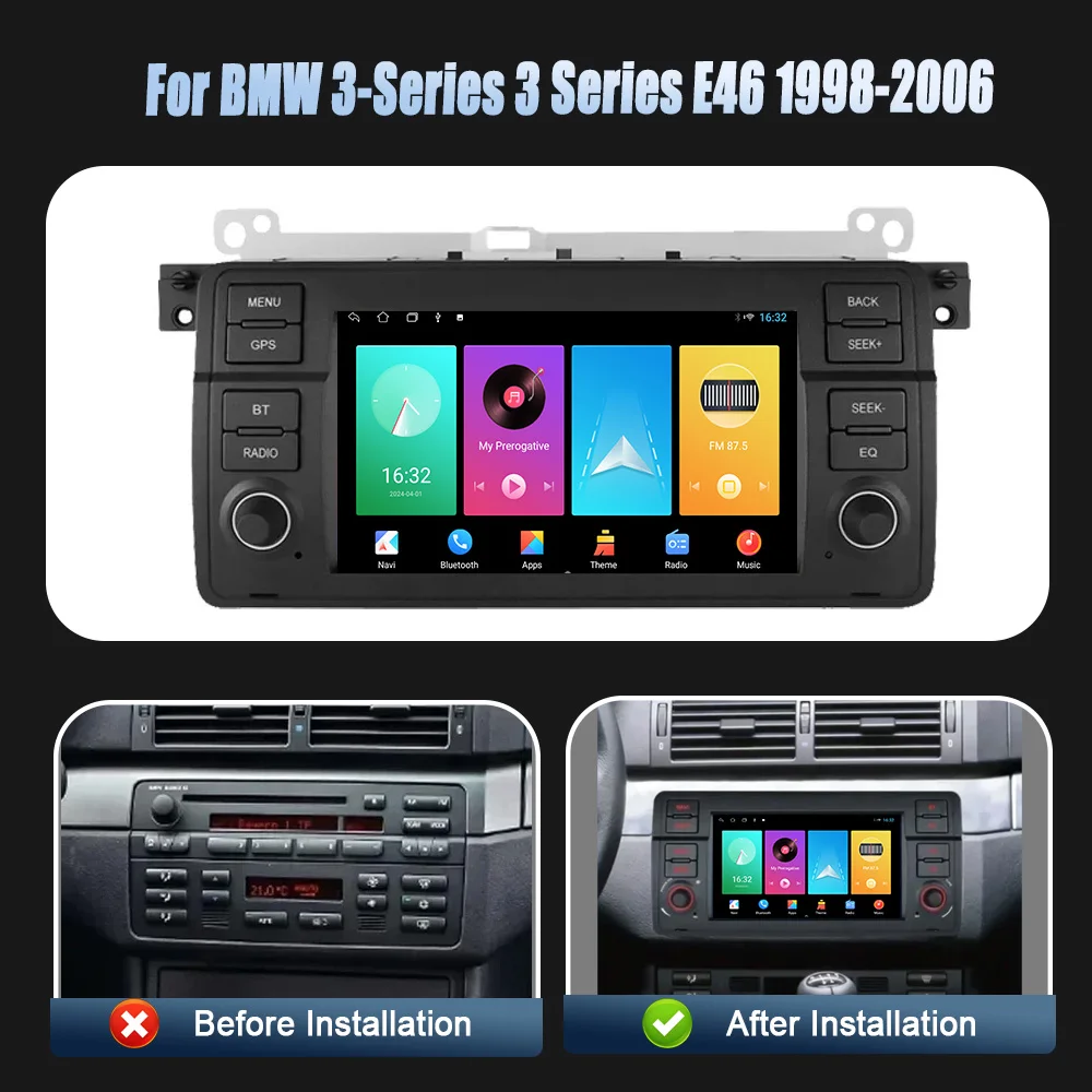 Android 14 Head Unit For BMW 3-Series 3 Series E46 1998-2006 Car Radio Multimedia Navigation Wireless Carplay Stereo Screen