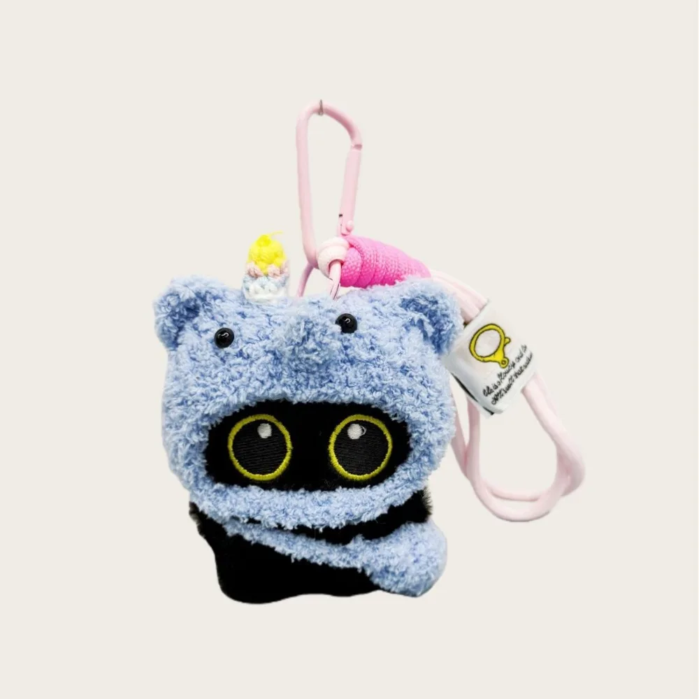 Plush Made Black Cat Keychain Lightweight Soft Stuffed Stuffed Pendant Sturdy Hanging Clasp Squeaky Function Hanging Ornament