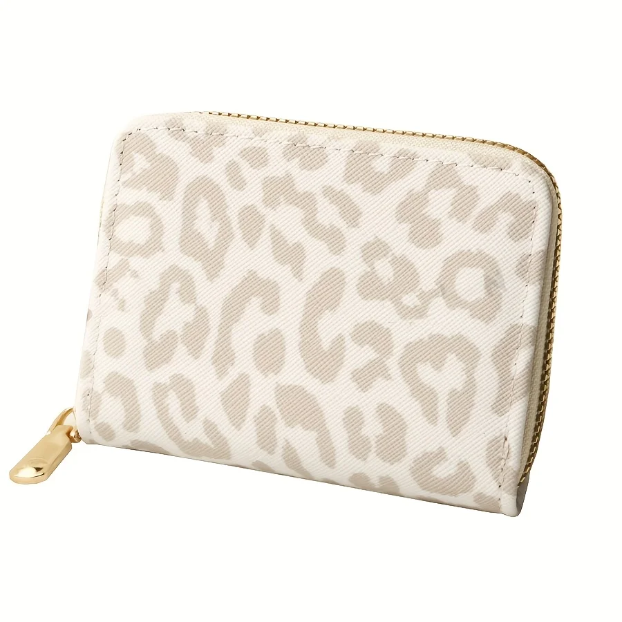 

New women's short coin purse, girlish style, cute leopard print, printed card holder, ID organizer, coin pouch