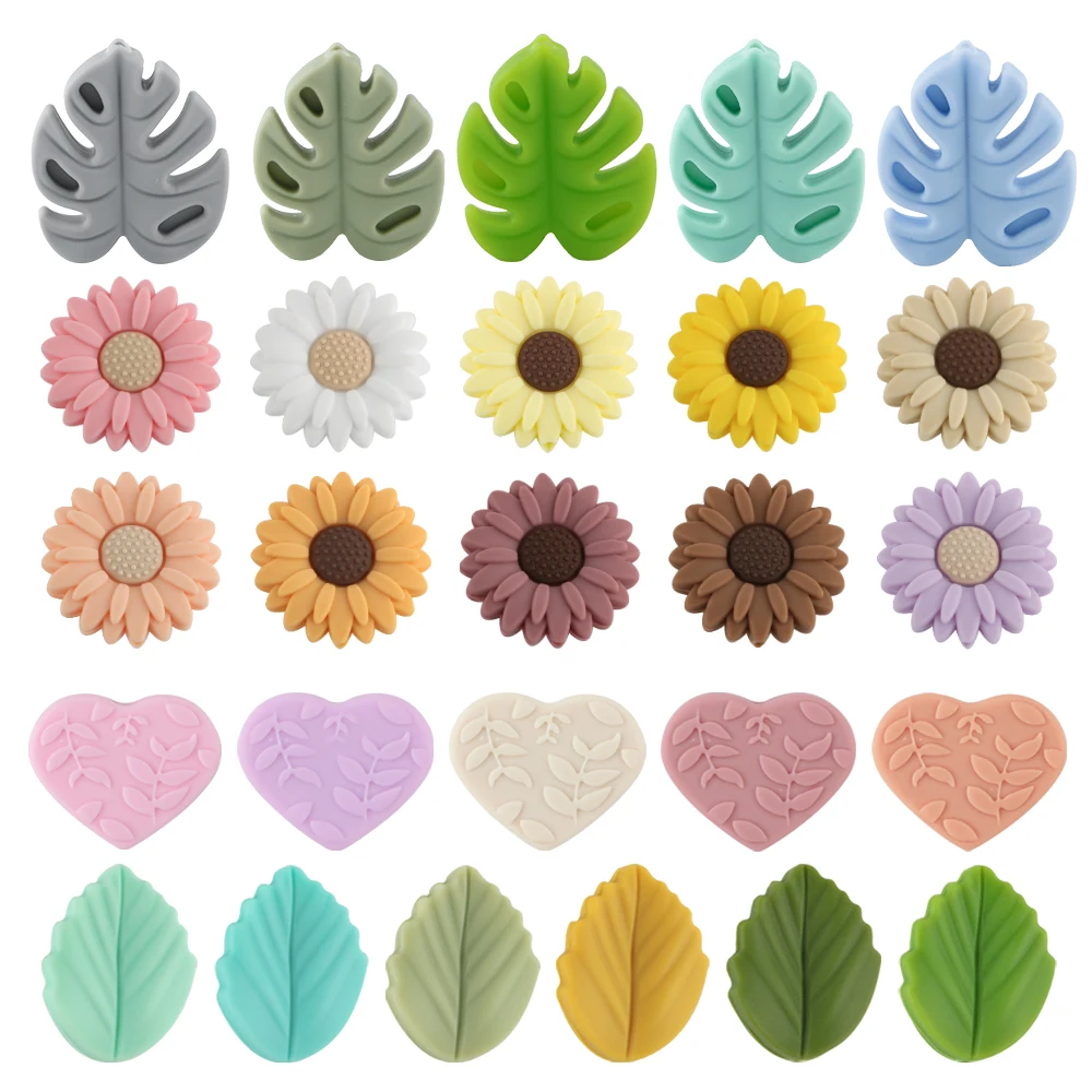 Kovict 15Pcs New Leafs Flowers Silicone Focal Beads For Jewelry Making DIY KeyChain Necklace Bracelet Decoration Accessories