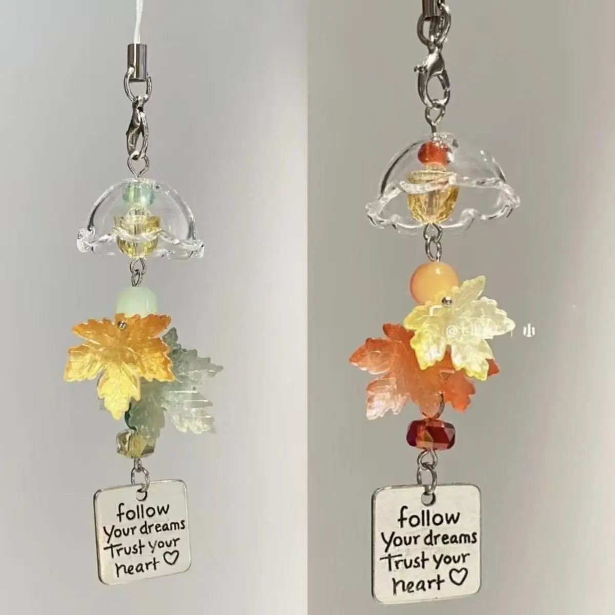 Maple Leaf Wind Chime Phone Charm Handmade Beaded Inspirational Tag Pendant CCD Camera Backpack Bag Keyring Teen Girls Fall Gift
