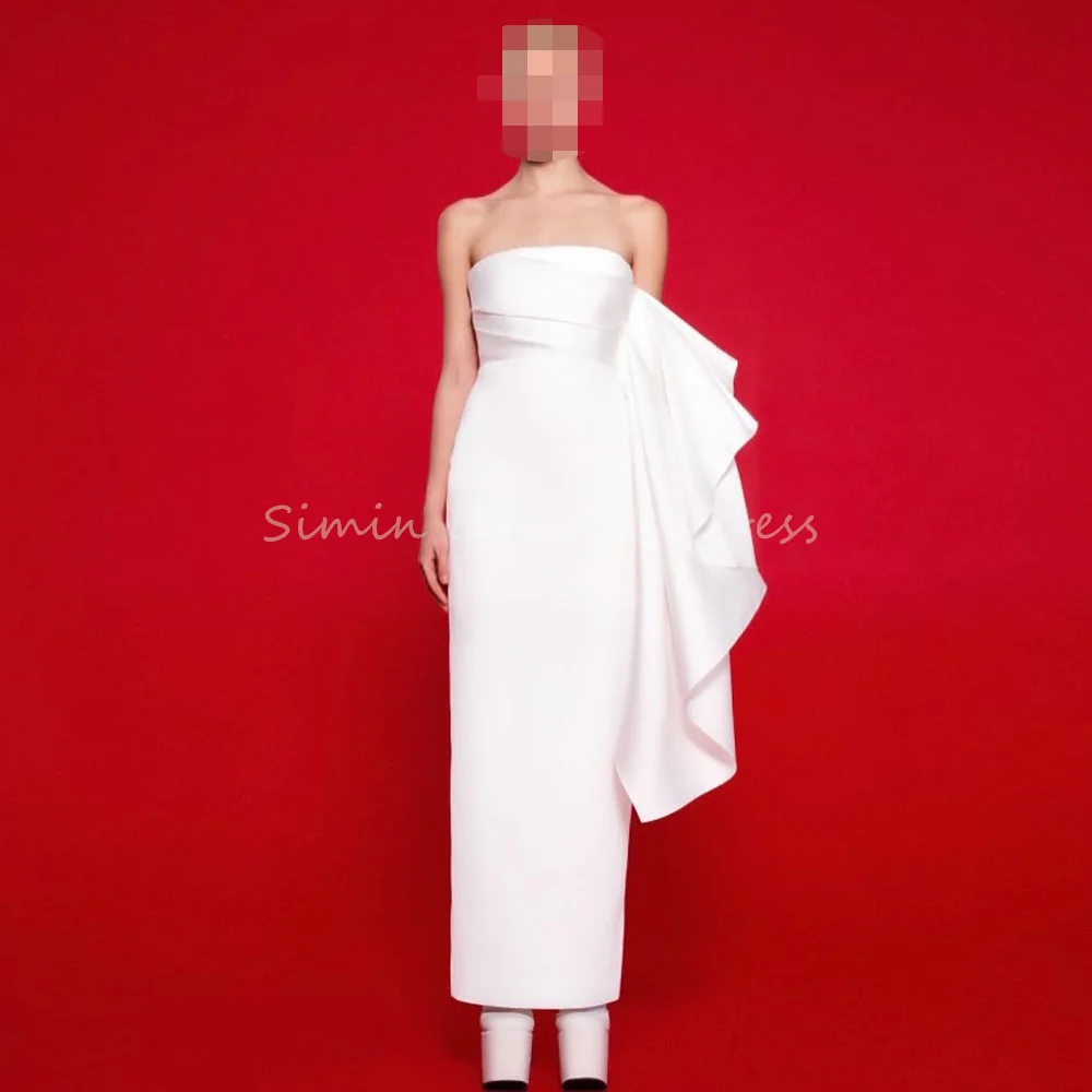 

Simin Crepe Mermaid Strapless Ankle Length Simple Evening Dresses For Women 2025 With Pleats Sleeveless Elegant Cocktaili Dress