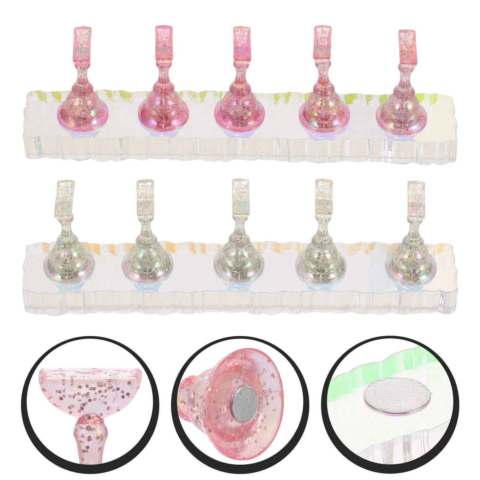 Support d'exposition de faux ongles en acrylique, 2 ensembles, Base métallique, outil de pratique d'art professionnel pour Salon de maison