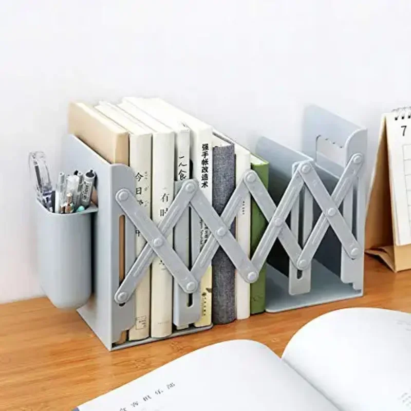 

Retractable Bookends for Shelves Book Support Stand Adjustable Bookshelf with Pen Holder Desk Organizer Folder Book Stoppers