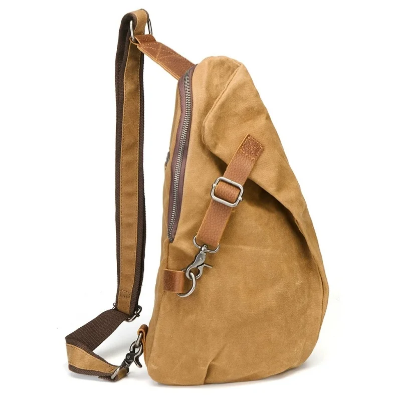 Versatile Chest Bag Men Crossbody Bag Oil Waxed Canvas Waterproof Anti-Theft Travel Bags Vintage Small Youth Shoulder Chest Pack