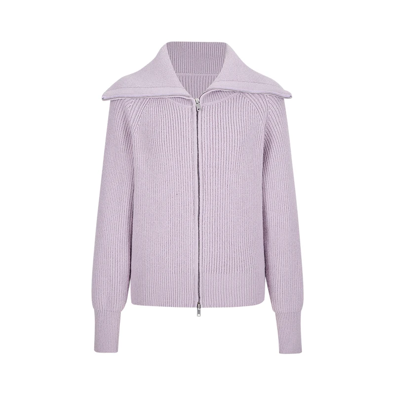 

Thick Loose Cardigan Kint Sweater for Women Autumn and Winter Windproof Double Zipper Turn-down Collar Sweater Office Coat