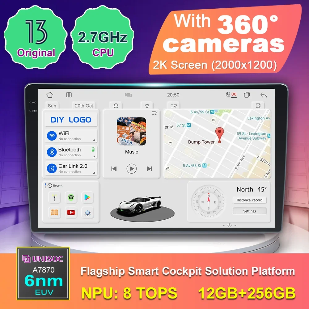 A7870 Android Auto 9 10 inch 2K Screen With 360 Cameras Wireless CarPlay 12 256 Android 13 Car Multimedia Player For KIA HYUNDAI 