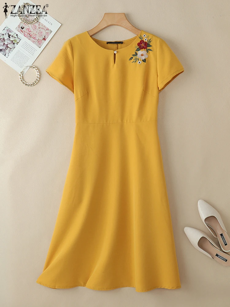 2025 Vestito estivo estivo ZANZEA Donna Elegante O Collo Manica corta Abiti da vacanza Elegante lavoro OL Abiti Casual A Line Party Dress