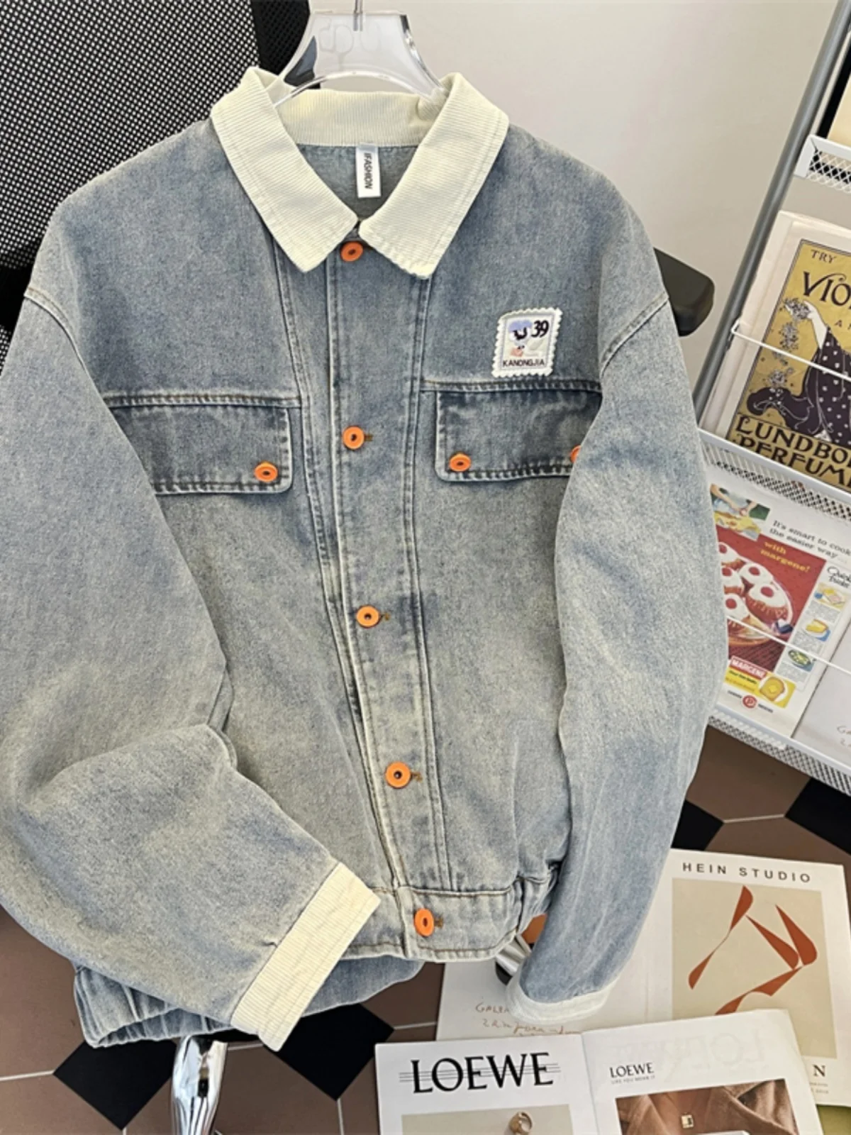 

Винтажная джинсовая куртка унисекс свободного кроя с воротником, рабочая одежда, модная осенне-зимняя повседневная верхняя одежда для молодежи