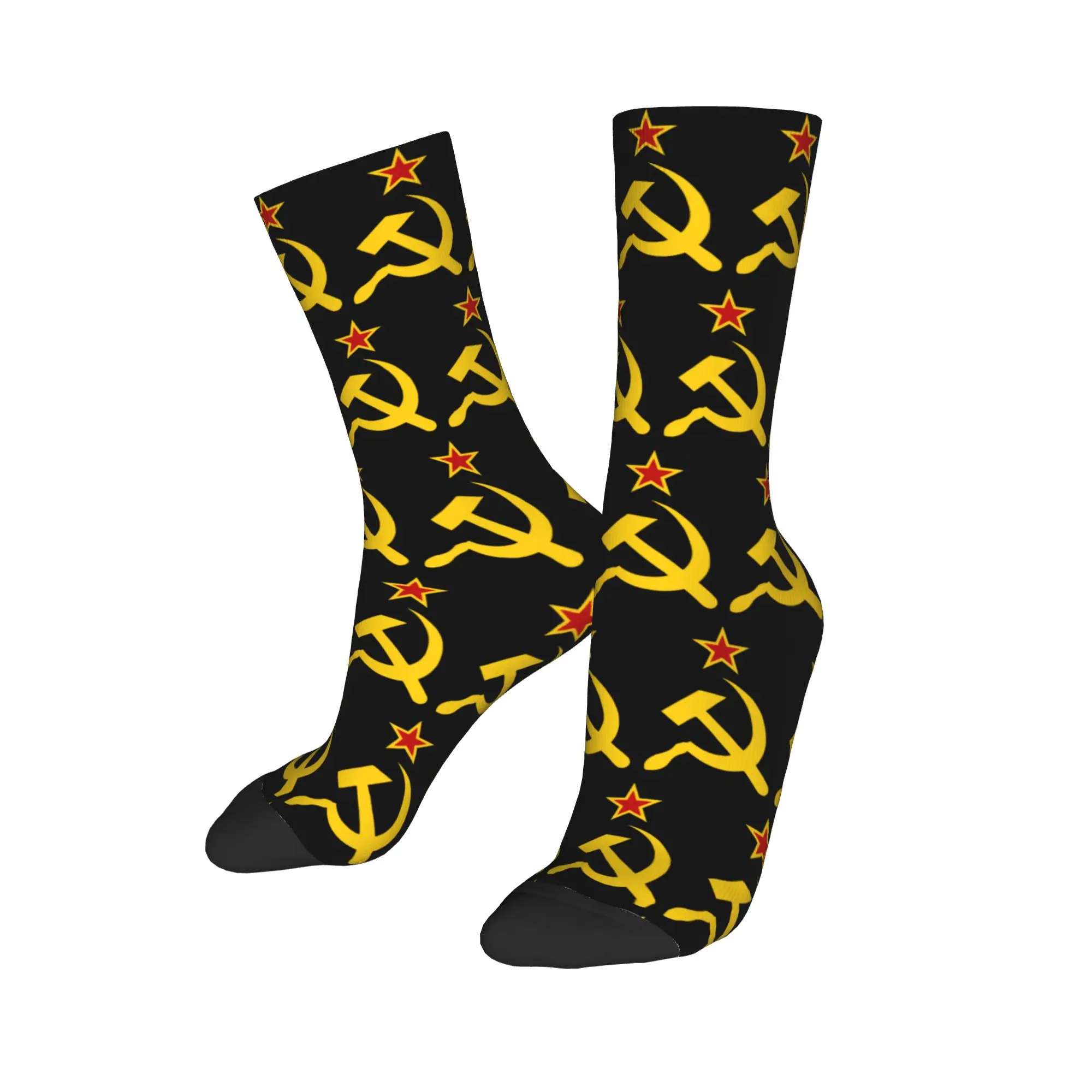 

Custom Novelty Men's Russian Soviet Flag Dress Socks Unisex Warm Comfortable 3D Printed CCCP USSR Hammer And Sickle Crew Socks