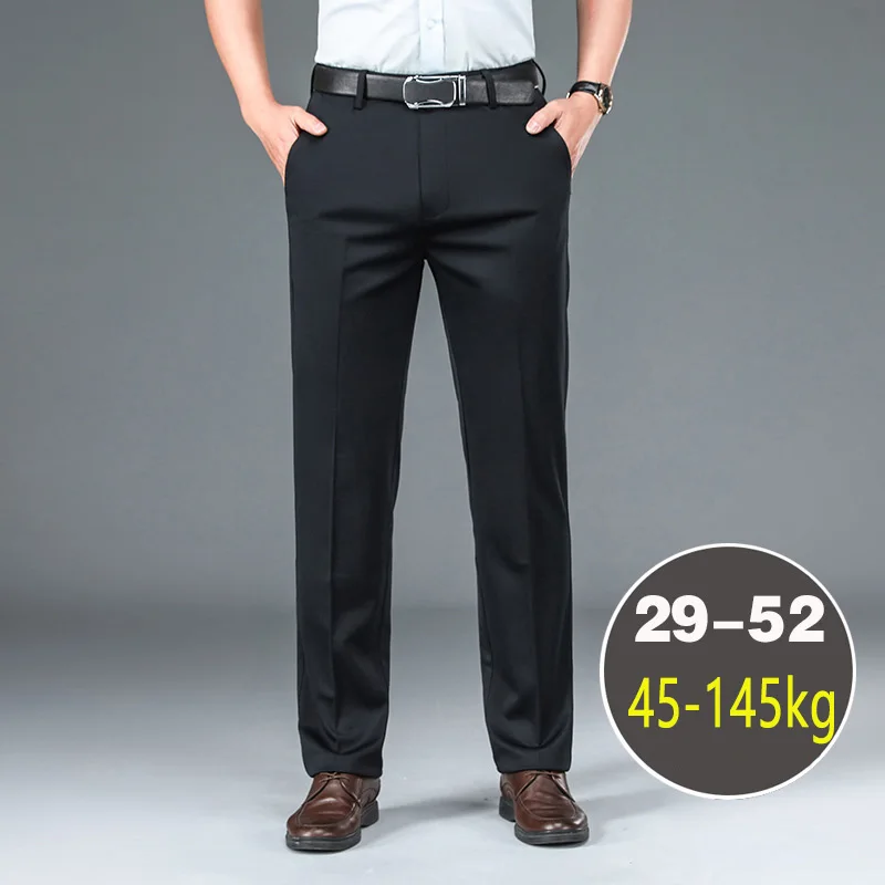Men's Big Tall Classic Dress Pants High Elasticity Wrinkle Resistant Elegant Casual Straight Leg Business Daily Trousers