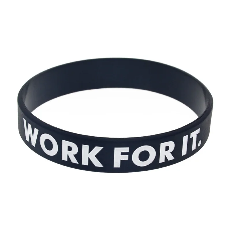 1 Stück inspirierender Geschenk-Armreif „Wünsch dir nichts, sondern arbeite dafür“ aus Silikon, Unisex, Erwachsenengröße, Schwarz – Detail 2
