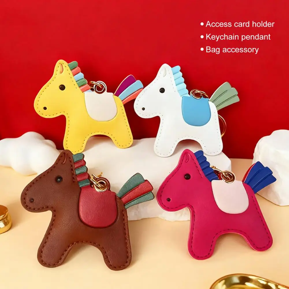 

Protective Card Holder Keychain Cartoon Horse Keychain Pendant Imitation Leather Key Holder Access Control Card Bag Charm