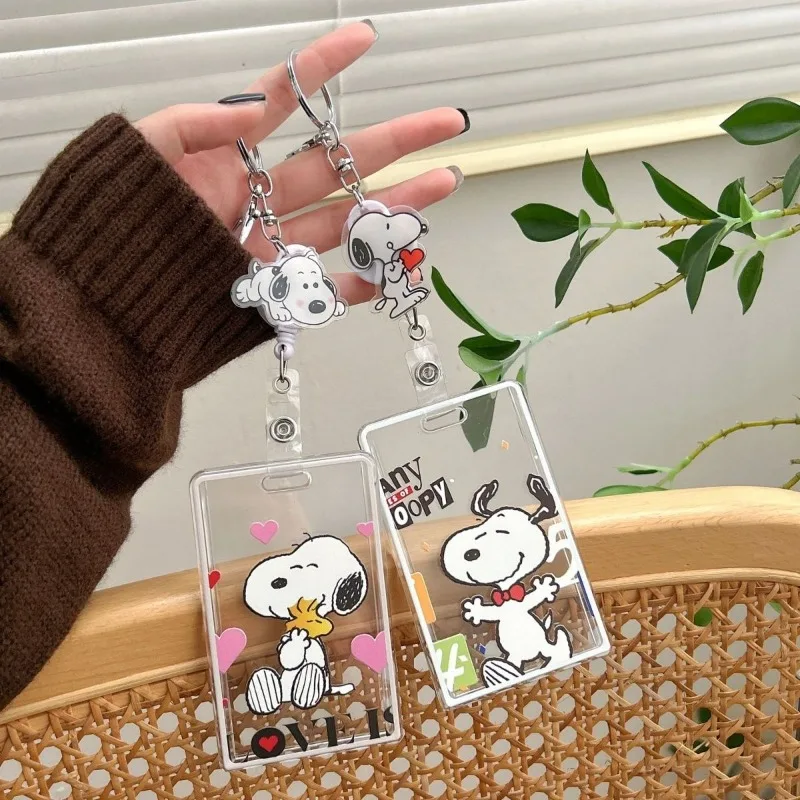Nuovo Snoopy animazione periferica telescopica copertina della carta portachiavi cartone animato bus pasto carta custodia di protezione della carta scolastica all'ingrosso