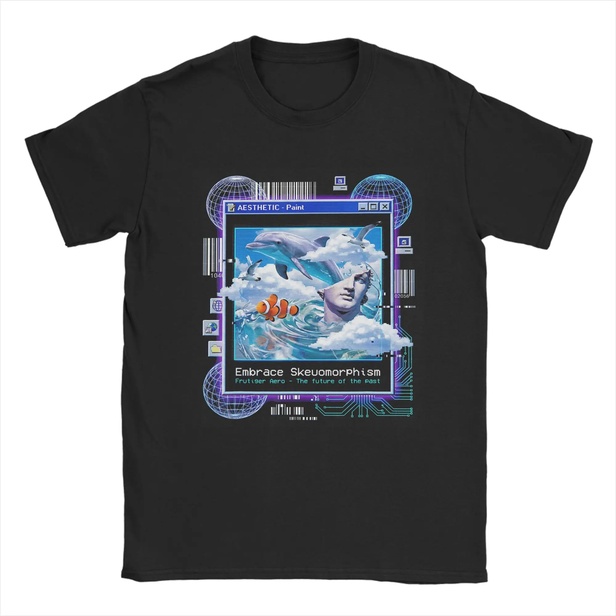 Men T-Shirts Frutiger Aero Skeuomorphism Vaporwave Aesthetic Glitch Humorous Cotton Tees Short Sleeve  T Shirts Round Neck Tops