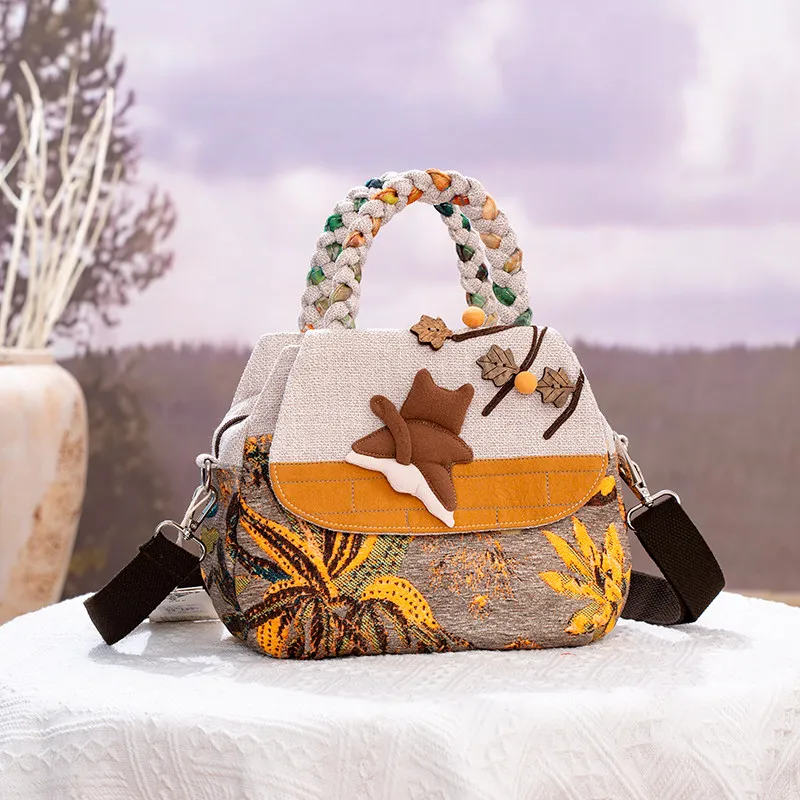 New Handmade Women's Handbag, Cotton and Linen Woven Embroidery Casual Fashion Shoulder Messenger Women's Bag