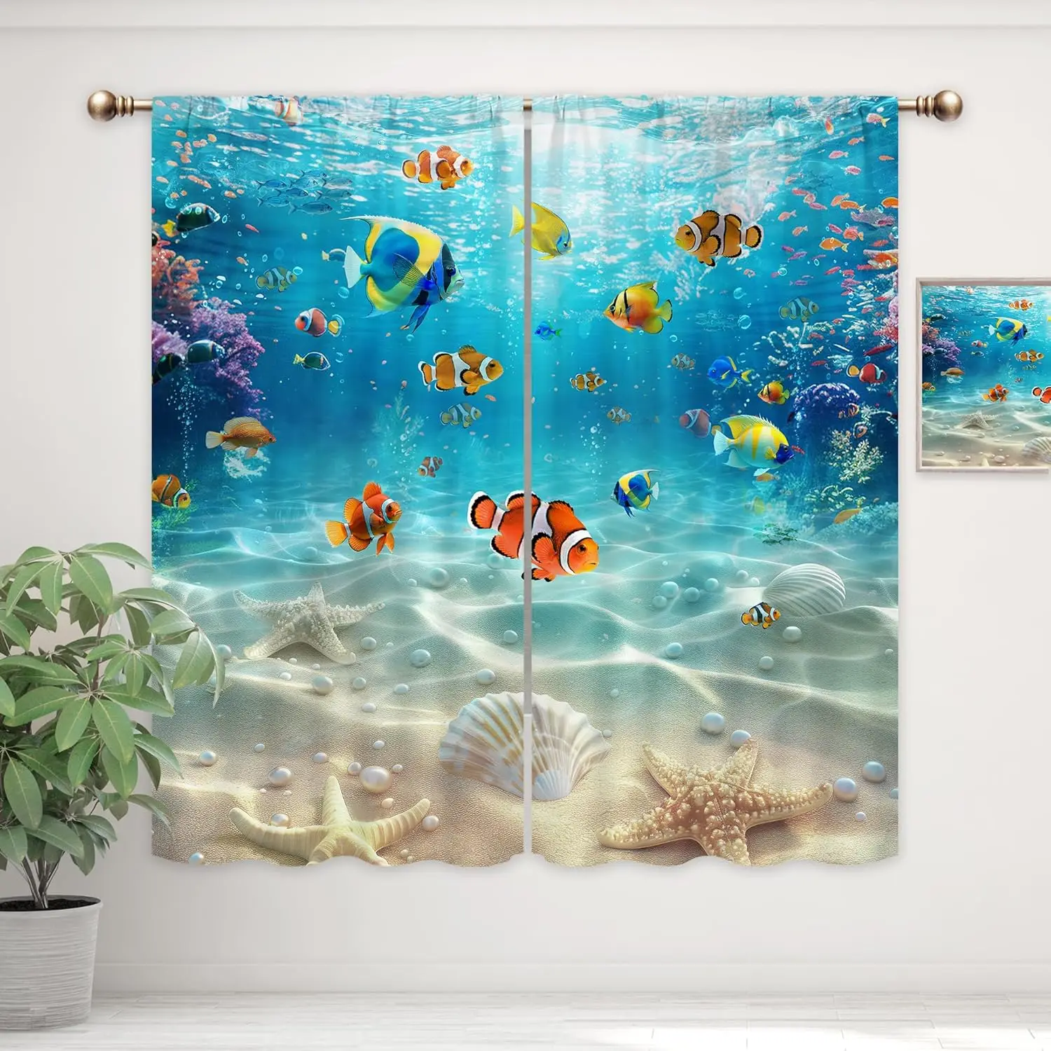 Vibrant Tropical Underwater Ocean Life Curtain Sea Scene Aquarium Print Decorative Shower Curtains for Bathroom Window Home Deco