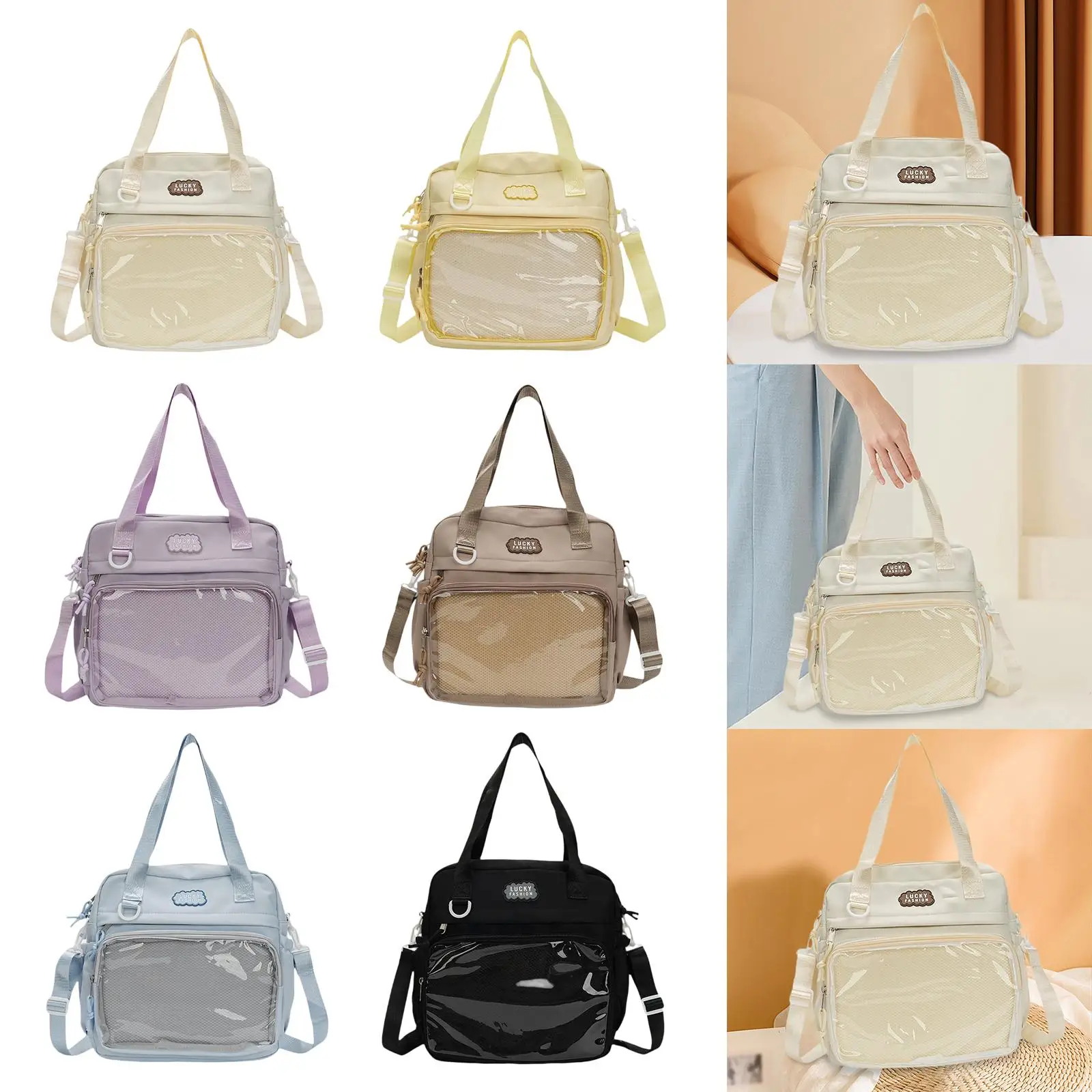 Japanese Style Ita Bag Crossbody for Girls Transparent Front Pocket Storage Case for Badges Pins Casual Shoulder Purse Bag