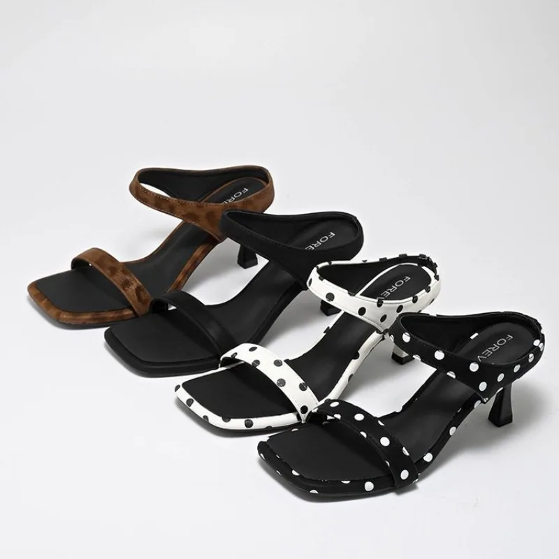 

Square Open Toe High Heel Women Slippers 2026 Summer Outdoor Daily Walking Pumps Fashion Polka Dot Evening Party Dress Slides