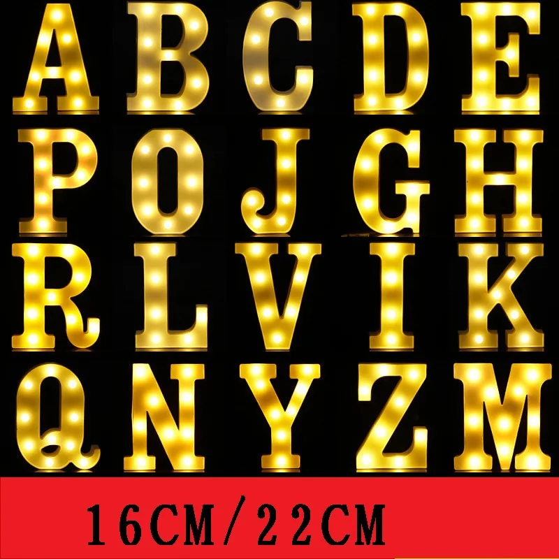 16 / 22CM 26 English Letters DIY Combination Luminous  LED Lamp Wedding Birthday Confession Proposal Decoration Letter Lamp