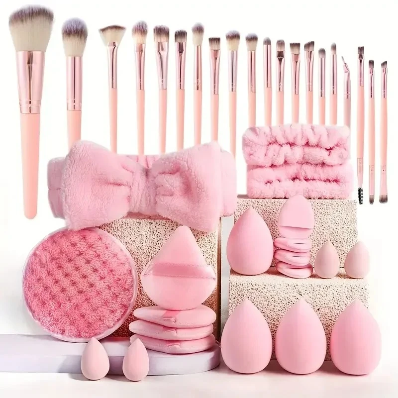 ชุดแปรงแต่งหน้าสีชมพู 20/40 ชิ้น ชุดแปรงแต่งหน้าครบชุด ชุดใหญ่ประกอบด้วยแปรงขนนุ่ม ฟองน้ำแต่งหน้า ของขวัญวันเกิด คริสต์มาส ปีใหม่