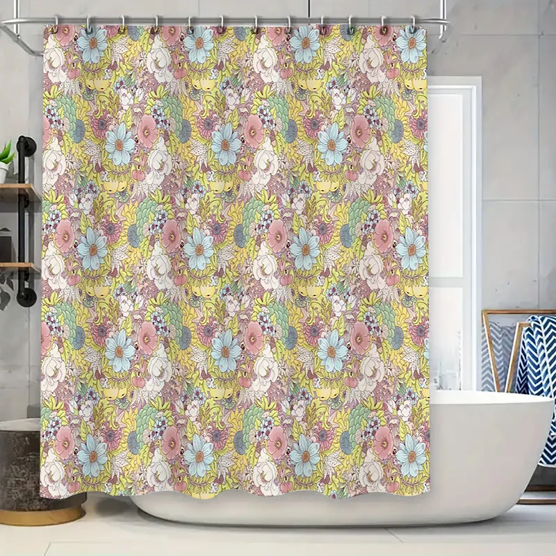 

Floral Shower Curtain Vintage Botanical Print Bathroom Decor Waterproof Fabric Washable Liner Set Modern Farmhouse Style