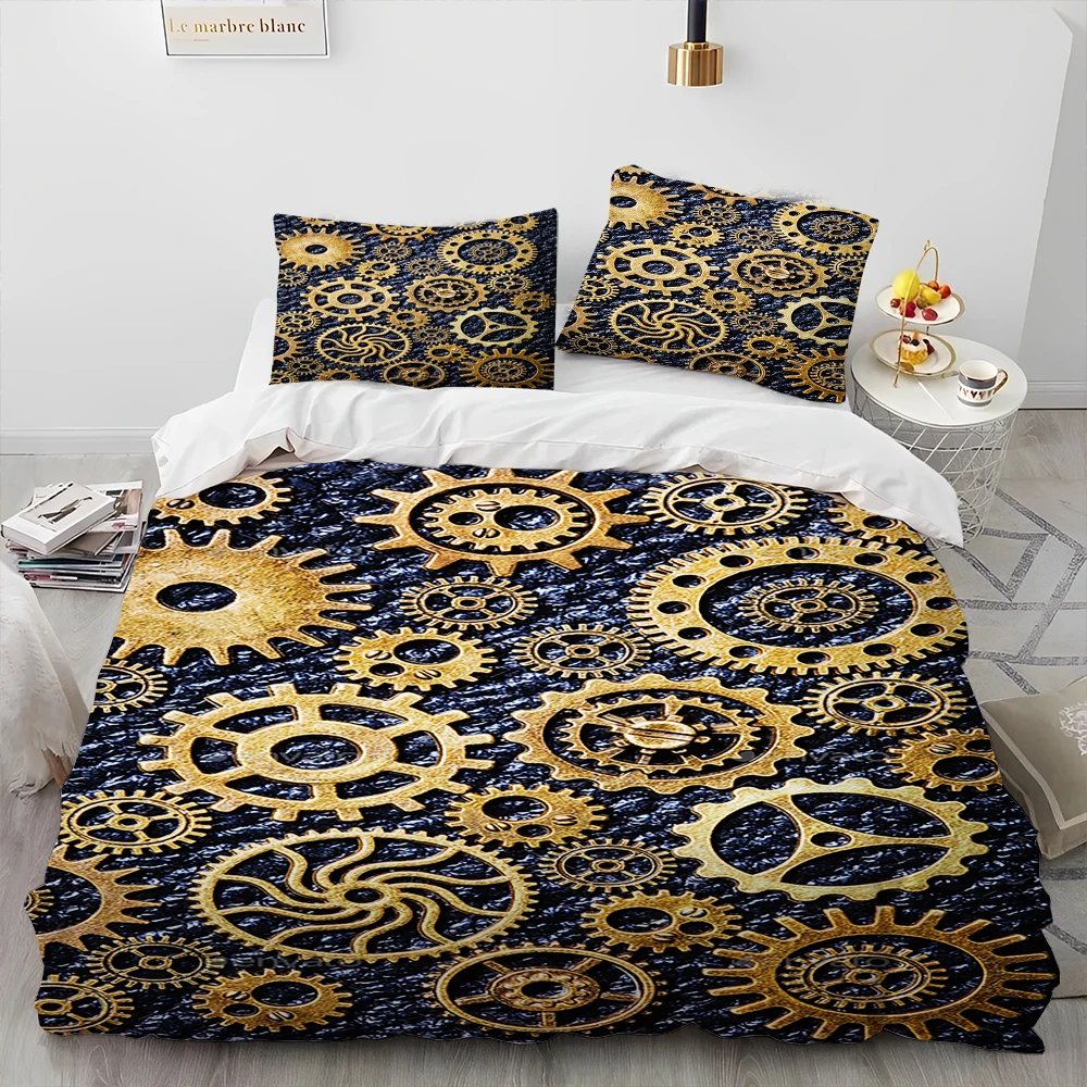 

3D Steampunk Mechanical Cog Gear Comforter Bedding Set,Duvet Cover Bed Set Quilt Cover Pillowcase,King Queen Size Bedding Set