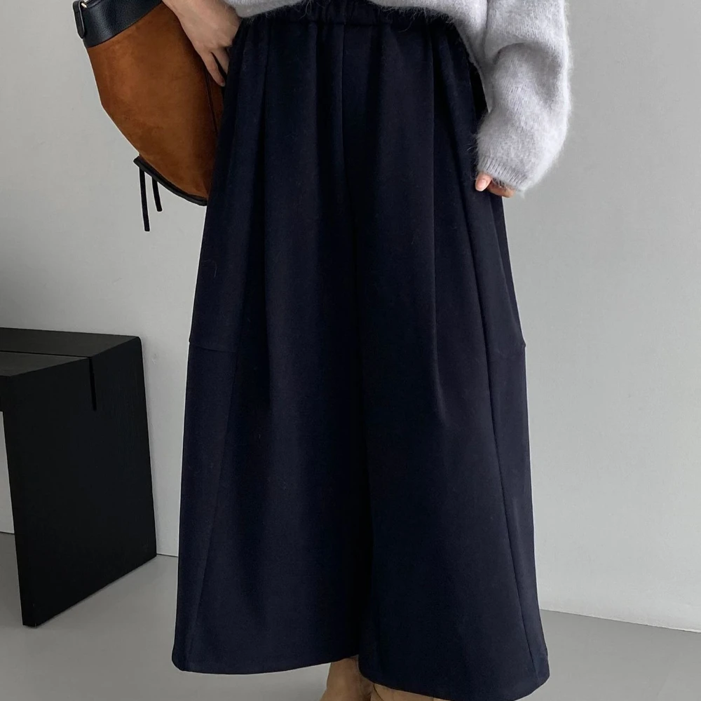 TWOTWINSTYLE 솔리드 스플라이스드 폴드 한국 스타일 바지 여성용 하이웨이스트 루즈 미니멀리스트 캐주얼 와이드 레그 팬츠 가을 패션