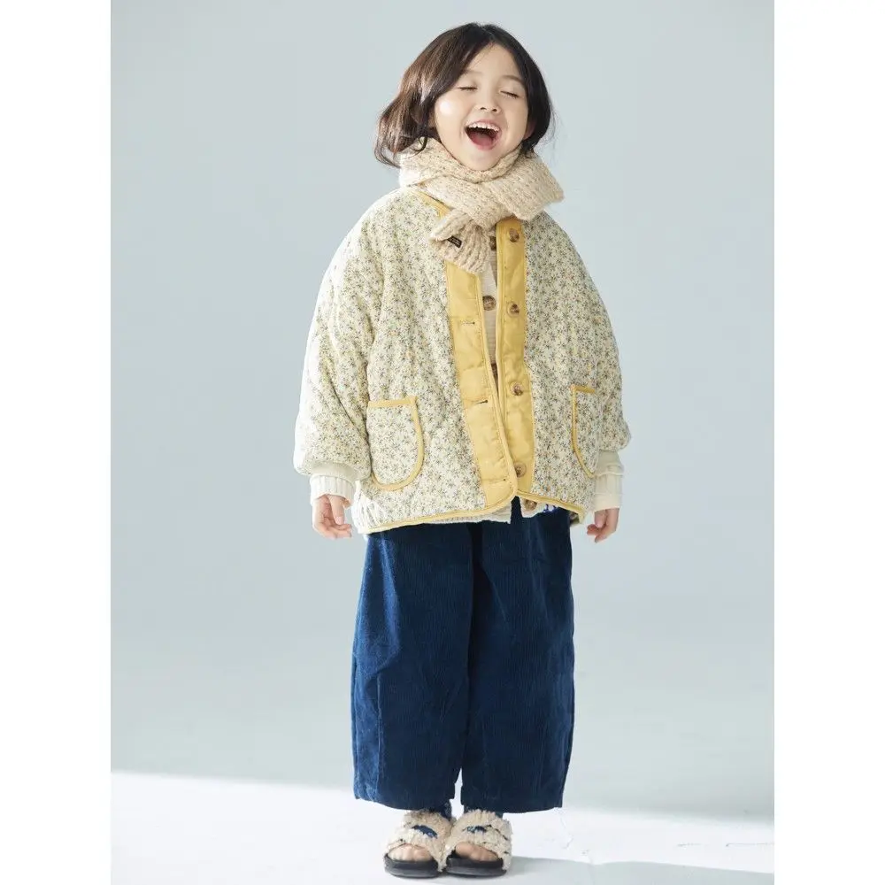 Thick Girls\' Winter Korean Cute Floral Padded Corduroy Goose Yellow Padded Fashion Warm Casual Sweet Jacket