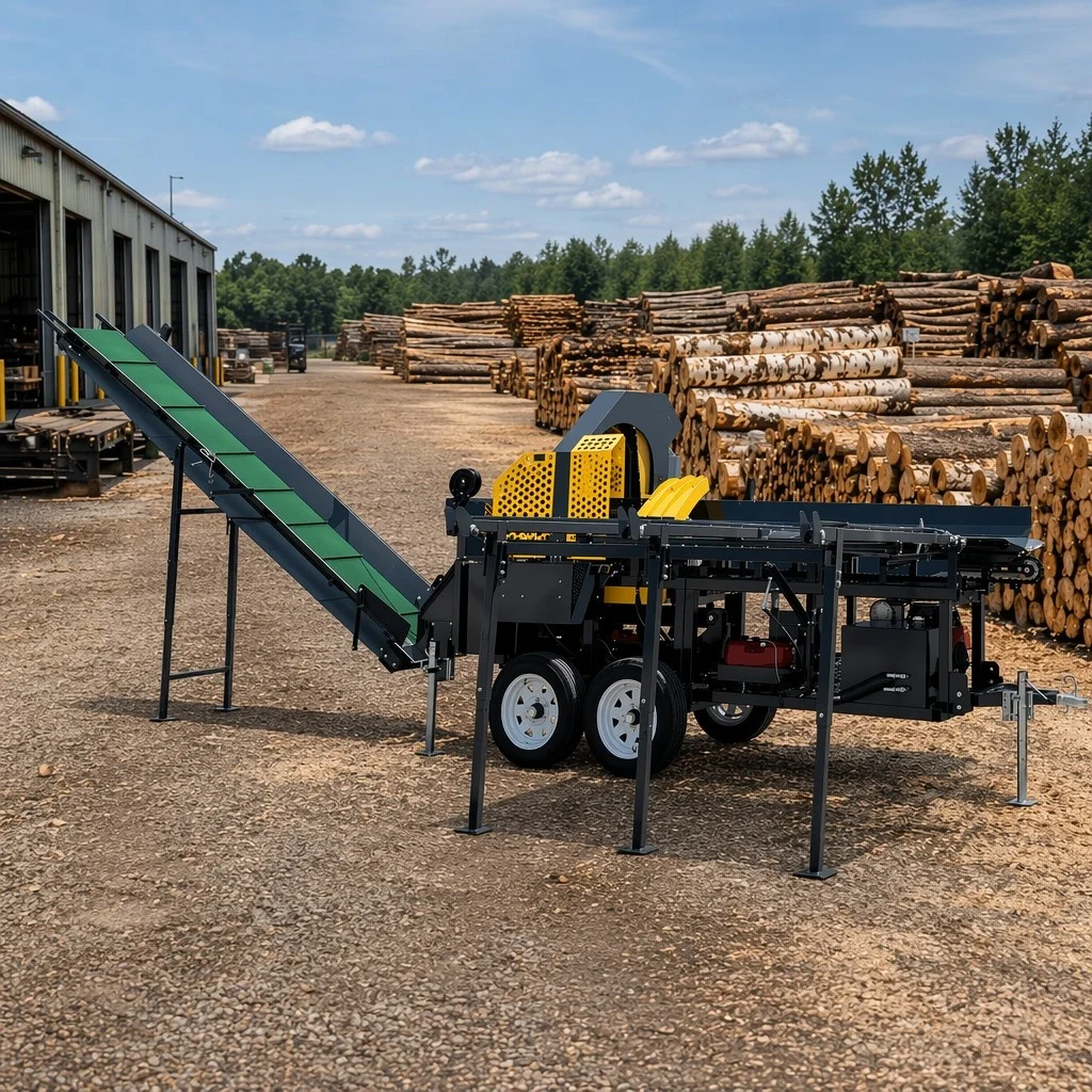 Professional Powered Firewood Processor 12ft Conveyor Motor Pump 30 Ton Log Splitter Rental for Forestry Distributors