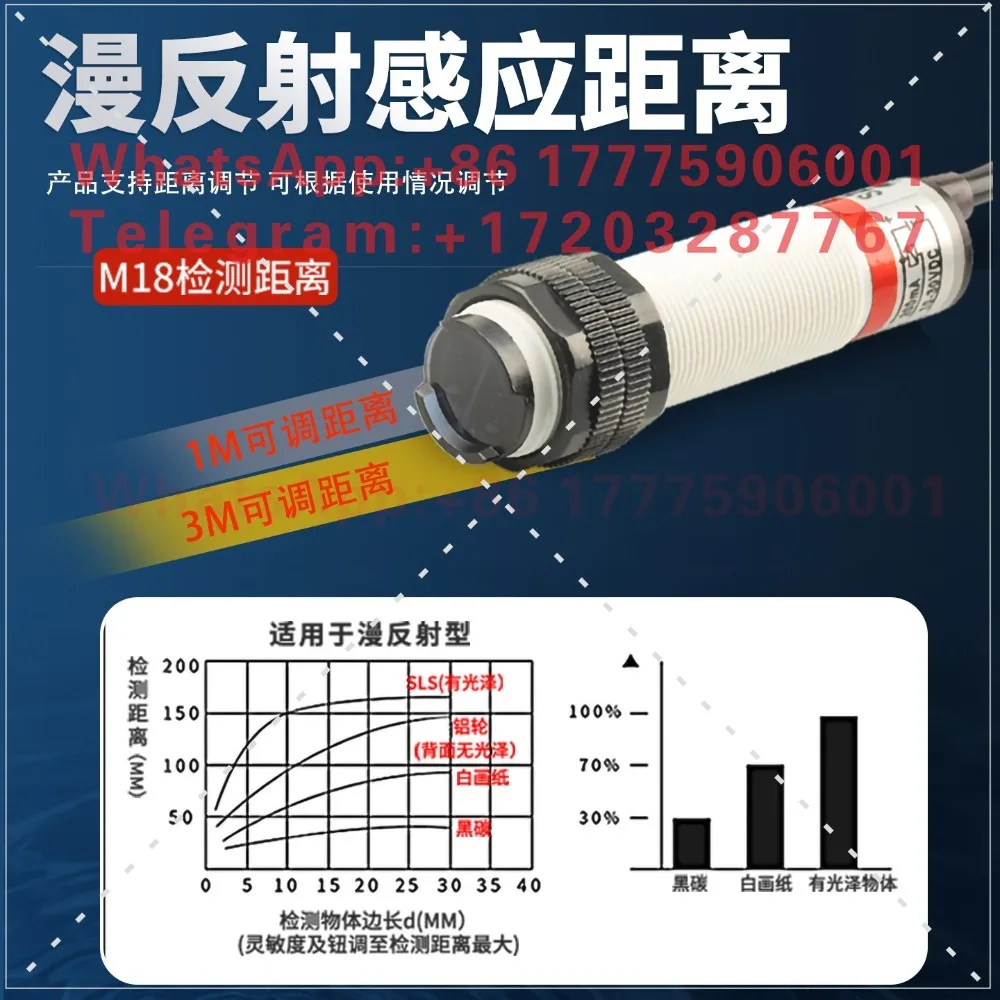 M18 diffuse reflection photoelectric switch sensor SZ-GY-300MFS1 three-wire DC NPN normally open infrared induction