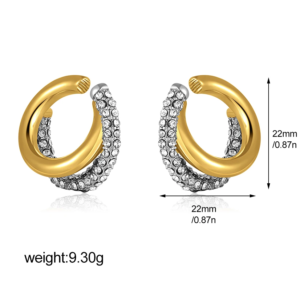 1 stücke Zarte CZ Zirkon Doppel Schicht C-form Chunky Manschette Ohrringe Edelstahl Kein Piercing Knorpel Ohr Clip luxus Schmuck