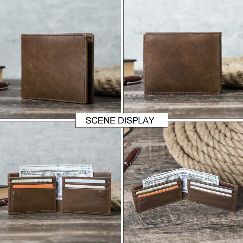 British Style Head Layer Cowhide Half Fold Horizontal Card Bag Strong Magnetic Button Leisure Ultra Thin Men's Wallet Men Wallet